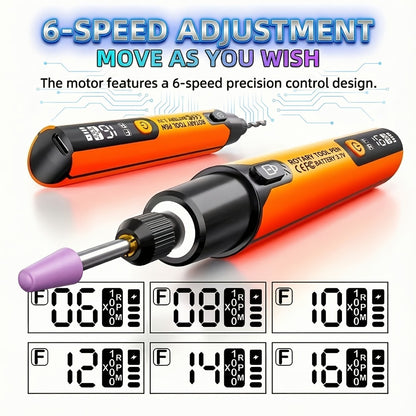 Rotary Tool Kit Cordless 40-in-1 6-Speed 16000RPM Electric Handheld Grinder with LCD Display LED Light for Engraving Grinding Polishing Drilling Carving DIY