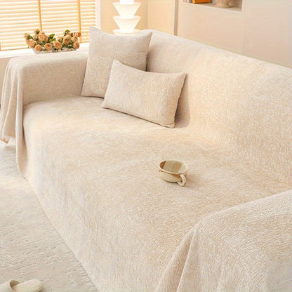 Chenille Sofa Cover with Fringe 300GSM - Super Soft Pet Friendly Solid Couch Slipcover for Single 2 4 Seater Living Room Decoration, 4 Colors