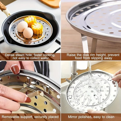 Stainless Steel Steamer Rack Set 3-Piece Multi-Layer Round Steamer Insert with Can Holder – Fits Most Pots for Home Kitchen | Stackable Steam Tray Cooking Rack for Vegetables Dumplings & More