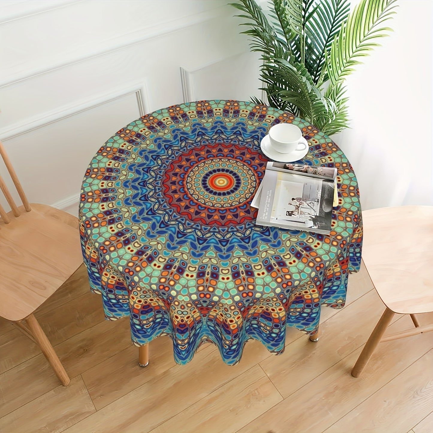 Mandala Round Table Cover 60 Inch - Colorful Boho Tablecloth for Patio, Backyard BBQ, Picnic & Kitchen Decor