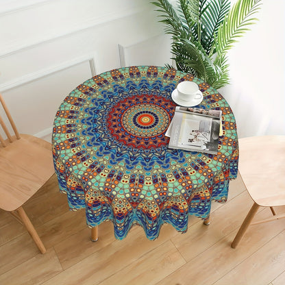 Mandala Round Table Cover 60 Inch - Colorful Boho Tablecloth for Patio, Backyard BBQ, Picnic & Kitchen Decor