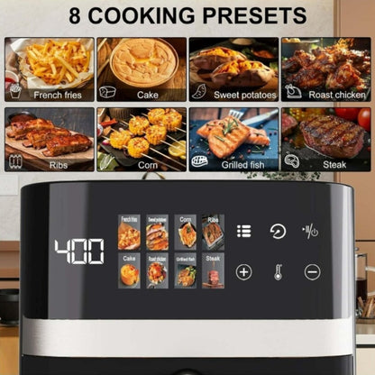 Air Fryer 8-in-1 with LED Touchscreen, 6QT Large Capacity Electric Hot Air Oven, 1350W 360° Hot Air Circulation, Non-Stick Fry Basket, Heat-Insulated Handles, 8 Cooking Presets for Home Kitchen