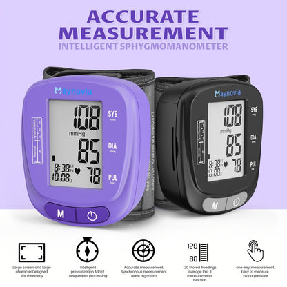 Blood Pressure Monitor Wrist Cuff with Oximeter Fingertip – Digital BP Machine Home Use, 120 Memory, Portable Case & Battery Included, Fully Automatic Hypertension Tracker