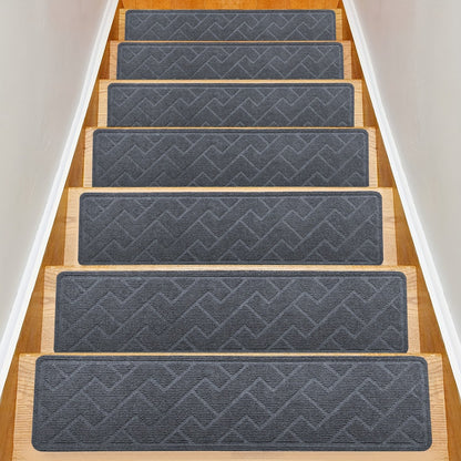 Non-Slip Stair Treads 15pcs 8"x30" Self-Adhesive Carpet Pads for Wooden Steps – Washable Polyester Indoor Stair Mats for Safety, Anti-Slip Step Covers in Multiple Colors