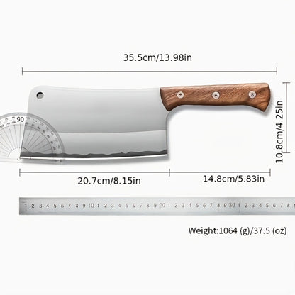 Meat Cleaver Heavy Duty Stainless Steel - Sharp Butcher Knife for Cutting Meat & Bones, Multi-Purpose Kitchen Chopper with Wooden Handle