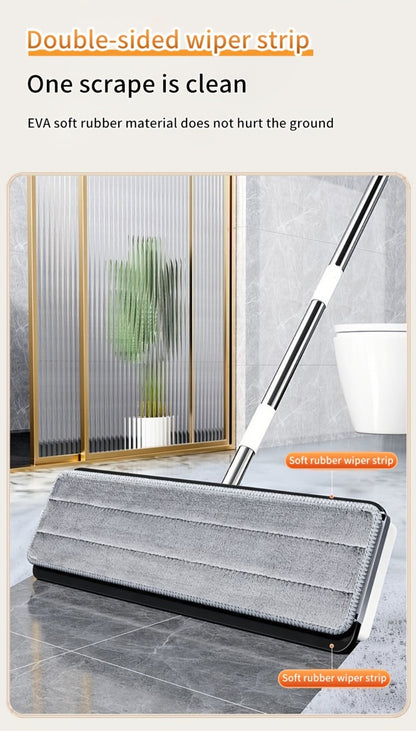 Flat Mop and Bucket Set with Metal Rod 360 Degree Swivel Head Reusable Microfiber Pads Hands-Free Wringing Wet Dry Floor Cleaning System for Hardwood Tile Bathroom Bedroom Living Room