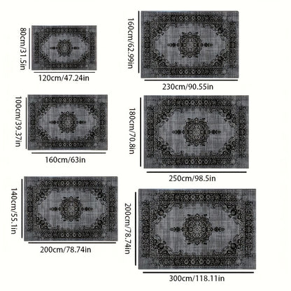Velvet Floral Bohemian Area Rug - Low Pile Machine Washable Non-Slip Carpet for Living Room Bedroom Office Geometric Pattern