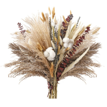 Dried Flower Bouquet 80pcs – Pampas Grass, Bunny Tails, Eucalyptus, Lavender & Wheat Stems for Rustic Boho Home Decor, Vase Filler, Fall Decorations, Wedding Centerpiece & Floral Gift Arrangement