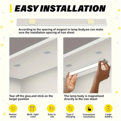 Motion Sensor Under Cabinet Lights 2 Pack | Wireless USB Rechargeable Dimmable 3 Color Temperatures Stick-On Magnetic LED Light for Kitchen Cabinet Wardrobe Stairs Cupboard