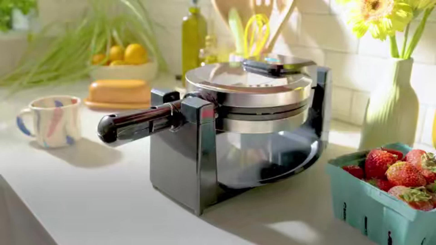 Rotating Belgian Waffle Maker 180° Flip Waffle Iron - Non-Stick Plates, Adjustable Browning Control, Foldable Cool-Touch Handle, Removable Drip Tray, Space-Saving Stainless Steel Design for Home Brunch