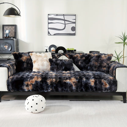 Plush Sofa Cover Faux Lamb Thick Fluffy Couch Slipcover Pet Friendly Machine Washable Gradient Color Polyester Furniture Protector for Armchair Single Double Triple Sofa Living Room Home Decor
