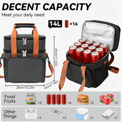 Insulated Lunch Bag with Shoulder Strap - Double Layer Leakproof Cooler Tote for Women Men Work Office School Picnic Beach Outdoor, Expandable Thermal Lunch Box Bag Keeps Food Cold or Hot, Lightweight Durable Design in Multiple Colors