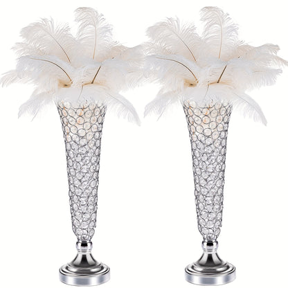 Crystal Trumpet Flower Vase Centerpieces for Wedding Table – Bling Wrought Crystal Vases for Party, Anniversary, Birthday, Banquet & Home Decor, Gold & Silver, 2pcs or 10pcs Set