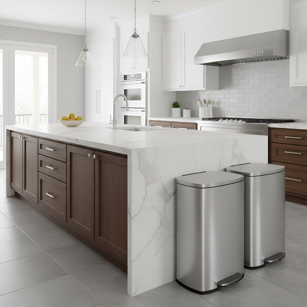 Stainless Steel Trash Can with Pedal & Removable Inner Bucket Fingerprint-Proof Kitchen Garbage Can with Hinged Lid – 5L / 30L / 50L / 13 Gallon for Kitchen, Home & Office