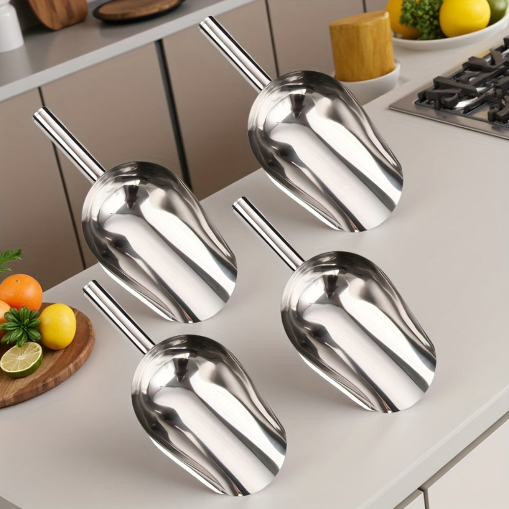 Stainless Steel Ice Spoon Set 4pcs 3oz Versatile Serving Spoon for Ice, Sugar, Beans & Rice – Kitchen Bar Tool for Parties, Weddings & Pet Food