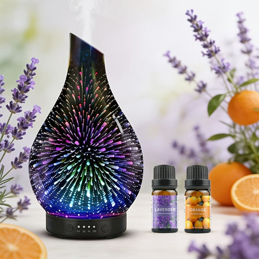 Essential Oil Diffuser Glass Ultrasonic Cool Mist Aromatherapy Diffuser – 4.06 oz Quiet Waterless Auto Shut-Off, 4 Timer Settings, 7 Color Night Light, Home Office Bedroom Use (Silver)