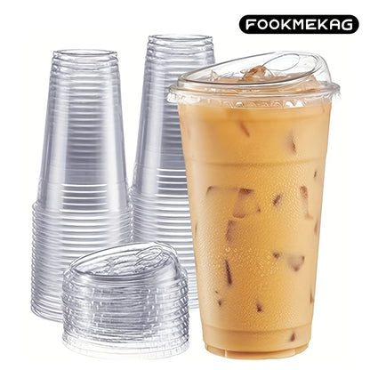 Disposable Clear PET Cups with Lids 50 Sets – Transparent Plastic Cups for Coffee Smoothies Cold Drinks Parties Picnics Travel, 16oz & 20oz