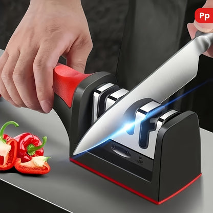 4-in-1 Knife Sharpener with Scissors Sharpener | Stainless Steel, Anti-Slip Handle, Professional Knife Sharpening Kit