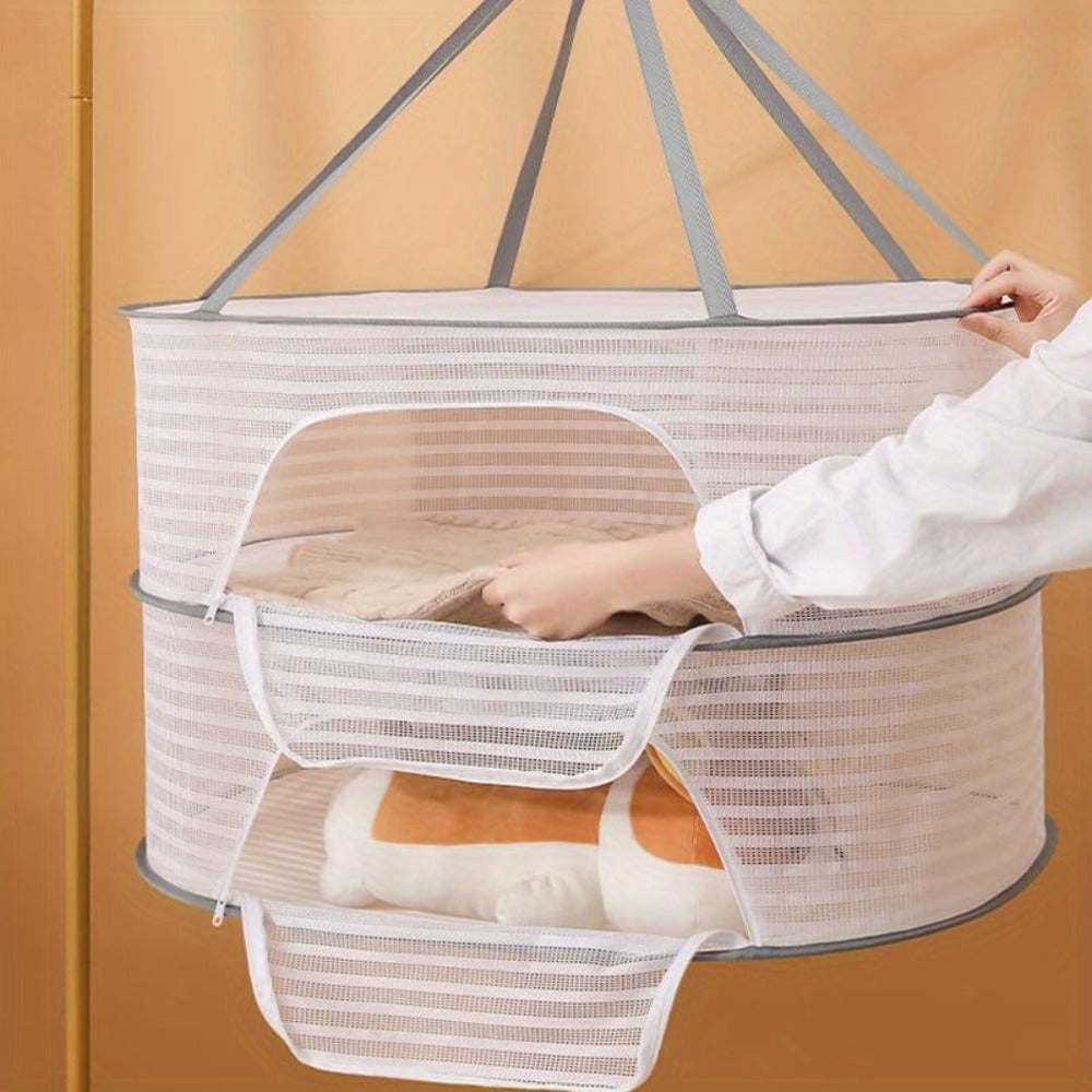 Mesh Drying Rack Foldable 2-3 Layer with Hooks & Zipper Closure — Hanging Herb Drying Net for Herbs, Fruits, Vegetables, Fish, Flowers & Clothes | Large Size