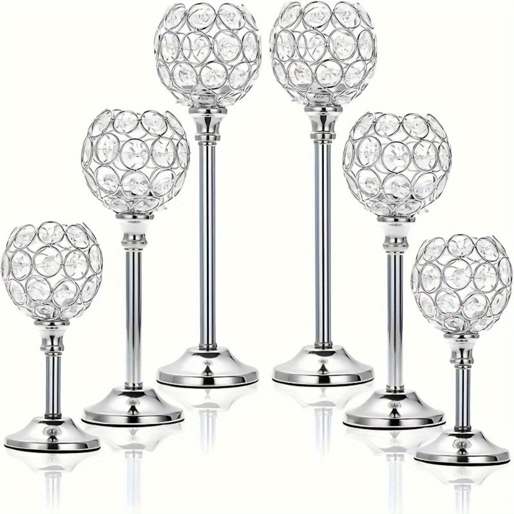 Crystal Candelabra Centerpiece – Gold & Silver Taper Candle Holders for Wedding, Anniversary, Candlelit Dinner, Birthday & Party Table Decor, Home & Hotel Decoration, 3-Pack & 6-Pack (Candles Not Included)