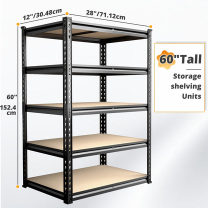 5-Tier Heavy Duty Garage Shelving Unit 2000LBS – Metal & Wood Storage Shelves, Adjustable Utility Rack for Garage, Basement, Pantry, Warehouse, Kitchen & Office, Tool-Free Assembly, Black