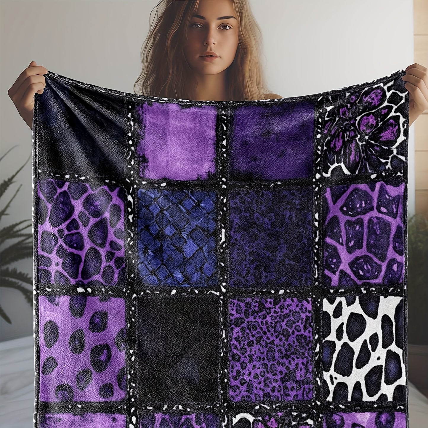 Purple Leopard Flannel Throw Blanket - Luxury Plush Soft Warm Cozy Blanket for Sofa Bed Car Camping Travel, All-Season Gift Blanket for Women