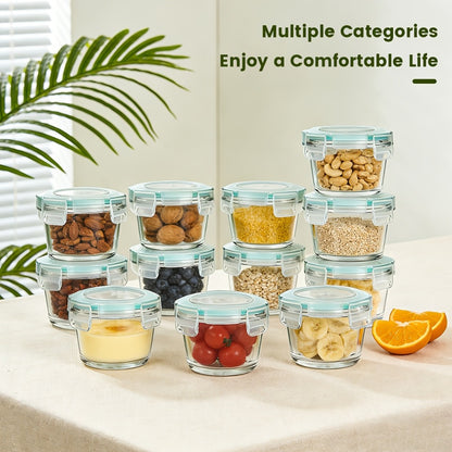 Glass Food Storage Containers with Lids Set of 12, Airtight Leak-Proof Meal Prep Containers, Microwave Oven Freezer Dishwasher Safe Bento Boxes for Pantry Kitchen Organization
