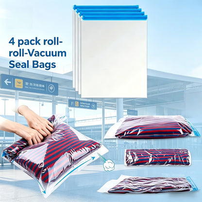 Vacuum Storage Bags with Air Pump, 20-21 Pack Reusable Compression Bags for Clothes, Quilts & Blankets — 4 Sizes Space-Saving Storage for Travel, Moving & Organizing | Transparent