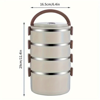 4 Layer Stainless Steel Lunch Box with Lid - Large Capacity Stackable Bento Box Set with Carry Bag and Cutlery for Camping Picnic School Office and Outdoor Adventures, Portable Reusable Food Storage Container