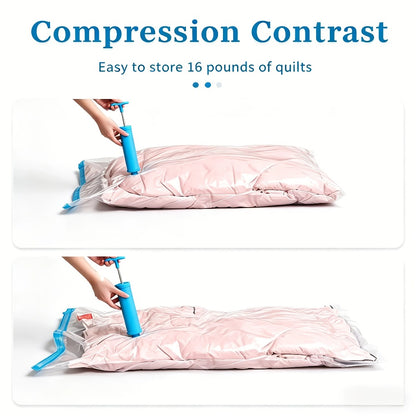 Vacuum Storage Bags with Air Pump, 20-21 Pack Reusable Compression Bags for Clothes, Quilts & Blankets — 4 Sizes Space-Saving Storage for Travel, Moving & Organizing | Transparent