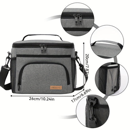Insulated Lunch Bag with Adjustable Shoulder Strap - Leakproof Reusable Cooler Bag for Men Women Portable Fresh Keeper | Black Grey Blue | Office Travel Beach Picnic Camping School