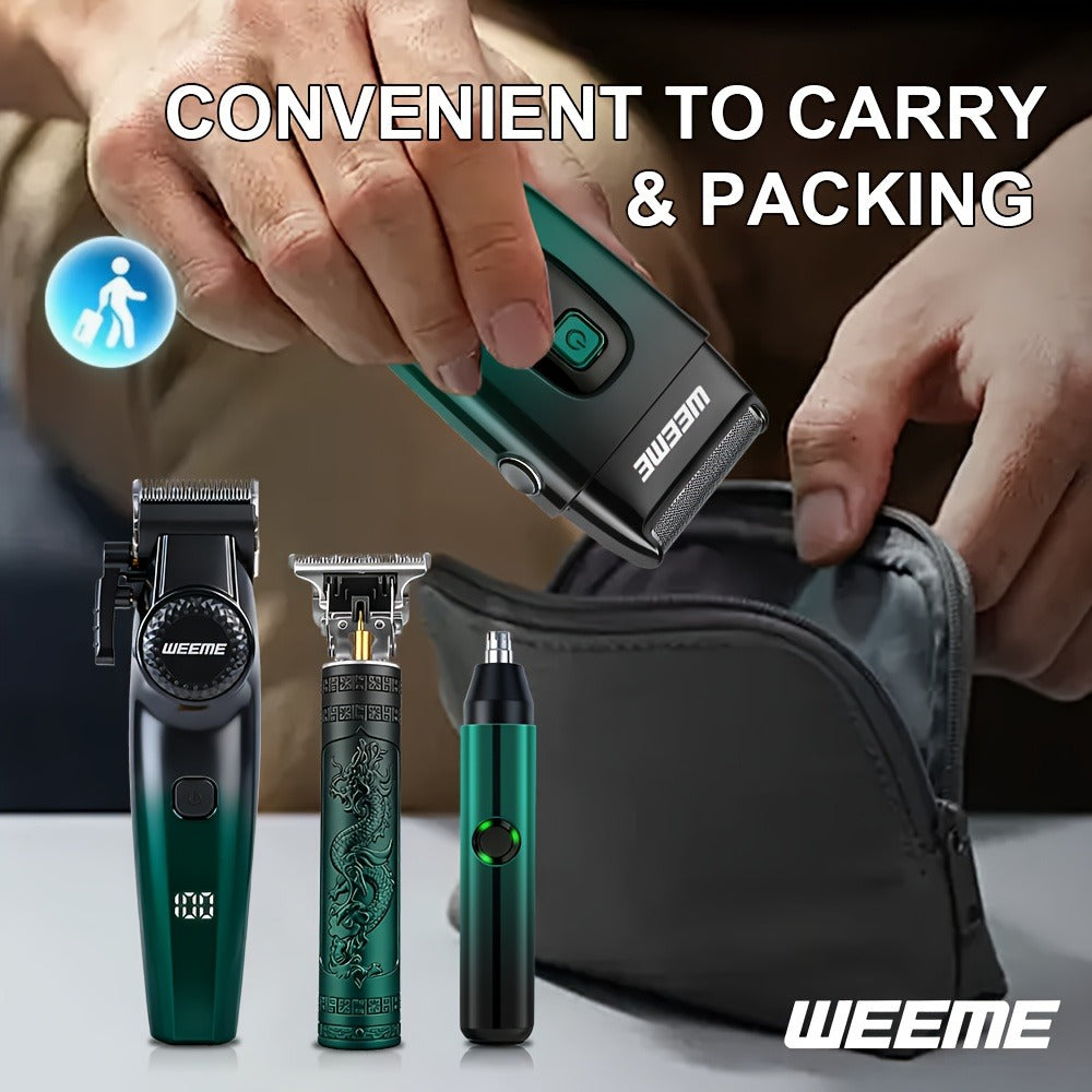 Men's Grooming Gift Box Set – Dragon & Phoenix Design, 2/4pcs Kit with Shaver, Hair Clipper, Nose Hair Remover & T9 Detail Trimmer for Shaving, Hair Cutting & Nose Hair Removal