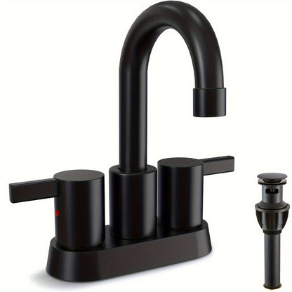 Bathroom Faucet 4-Inch 2-Handle Centerset – 360° Swivel Spout, Pop-Up Drain & Supply Lines Included, 2-3 Hole Vanity Sink Faucet for RV & Home, Brushed Gold, Matte Black, Nickel & Chrome