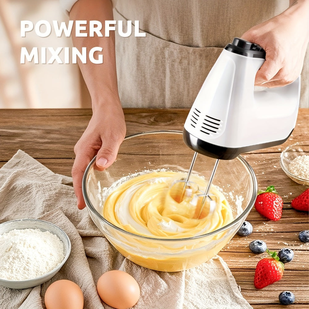 Electric Hand Mixer 6 Speed & Turbo with 5 Stainless Steel Accessories & Snap-On Storage Case – Handheld Mixer for Whipping Cream Beating Eggs Mixing Cookie Cake Brownie Dough Batter | White Silver