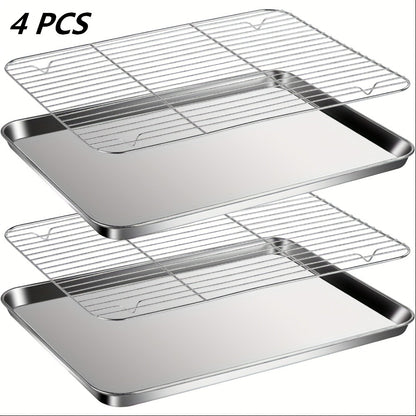 Baking Sheet and Rack Set Stainless Steel Half Sheet Pan with Cooling Rack Heavy Duty Rust Free Dishwasher Safe for Cookie Baking Roasting Grilling 2 3 4 Pan Options