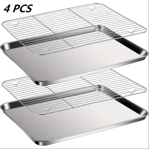 Baking Sheet and Rack Set Stainless Steel Half Sheet Pan with Cooling Rack Heavy Duty Rust Free Dishwasher Safe for Cookie Baking Roasting Grilling 2 3 4 Pan Options