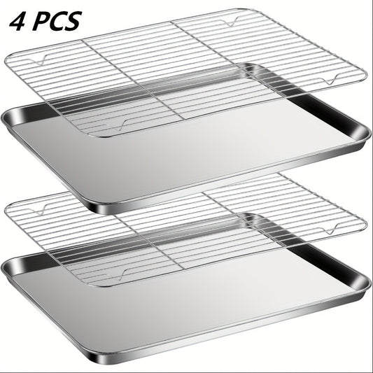 Baking Sheet and Rack Set Stainless Steel Half Sheet Pan with Cooling Rack Heavy Duty Rust Free Dishwasher Safe for Cookie Baking Roasting Grilling 2 3 4 Pan Options