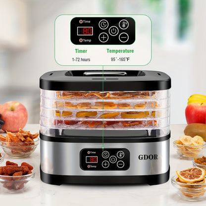 Food Dehydrator Machine 5-Tray with 72H Timer & LED Display – Adjustable Temperature Control, BPA-Free, Includes Mesh Screen, Fruit Roll Sheet & Recipes, for Jerky, Fruit, Veggie, Herb & Dog Treats