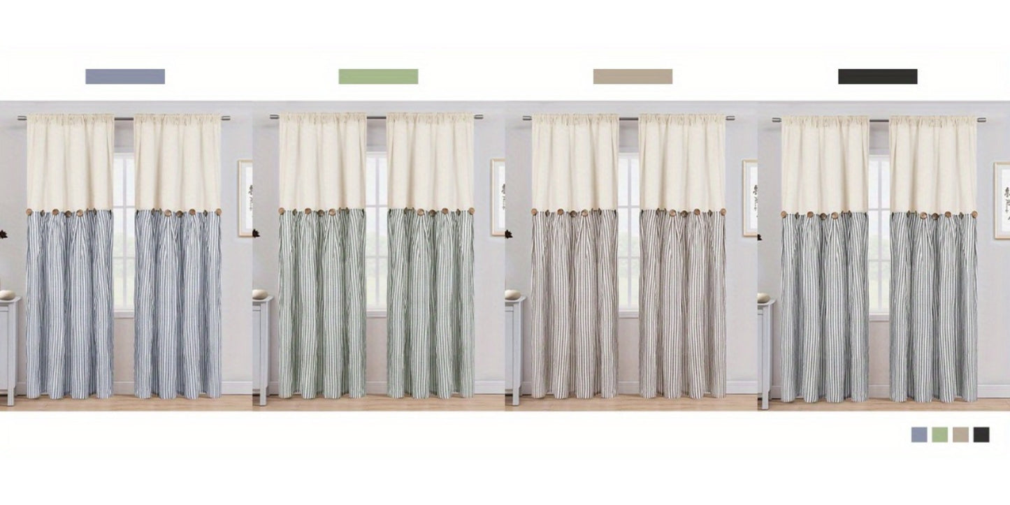 Bohemian Striped Patchwork Curtains, Semi-Sheer Rod Pocket Window Curtains for Bedroom Living Room Kitchen Cafe, Country Cottage Style, 1 or 2 Panels, Multiple Colors & Sizes