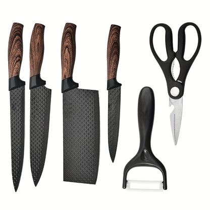 Kitchen Knife Set 6 & 7-Piece High-Carbon Stainless Steel with Ergonomic Wooden Handles – Ultra-Sharp Chef's Knife, Peeler & Scissors