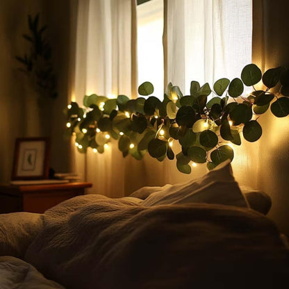 Eucalyptus Leaf Wreath String Lights 4pcs Battery Powered Warm LED Fairy Lights for Holiday Table Centerpiece Indoor Home Decoration