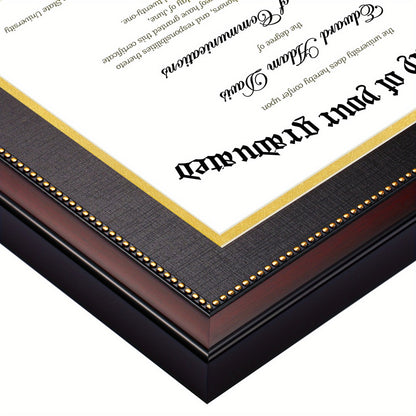 Diploma Frame 11x22 with Tassel Holder for 8.5x11 Certificate and 5x7 Photo, Mahogany Frame with Gold Beads, Black Mat over Gold, HD Glass, Graduation Gift