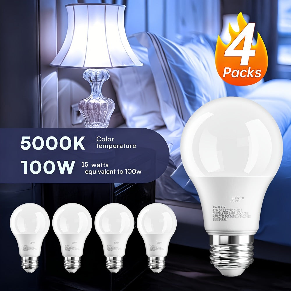 A19 LED Light Bulbs 100W Equivalent, 5000K Daylight White, E26 Base, Non-Dimmable, No Flicker, 1500LM Super Bright – 4/12/24 Pack Bulk LED Bulbs for Home Office Bedroom Living Room