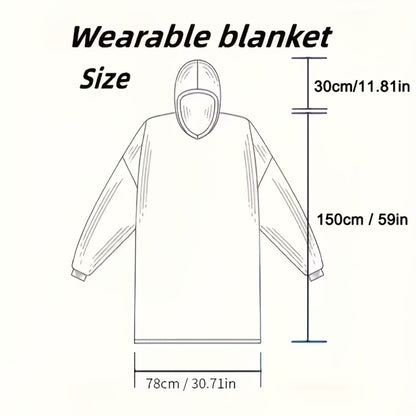 Plaid Fleece Wearable Hooded Blanket – 400gsm Warm Cozy Oversized Hoodie Bedspread, Machine Washable, 4 Colors, 70" Length