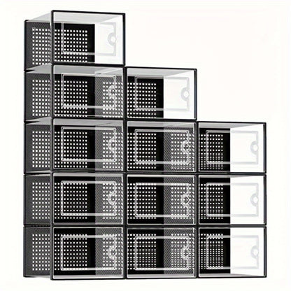 Transparent Stackable Shoe Boxes with Lid – Foldable Clear Sneaker Storage Organizer (6/24pcs)