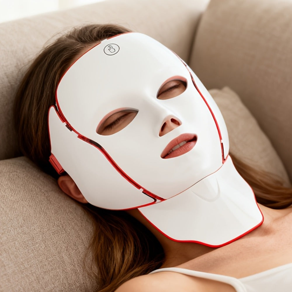 LED Light Therapy Facial Mask 7-Color USB Rechargeable – Face Neck Anti-Aging Acne Rejuvenation Skincare Device, Beauty Instrument Gift for Women, Valentine's Day Mother's Day Birthday