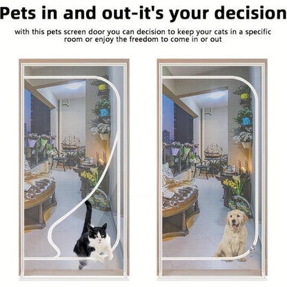 Cat Proof Door Curtain Pet Gate - Double Stitched Durable Scratch-Resistant Screen, Indoor Cat Barrier Door Cover for Doorways, Multiple Sizes, White & Black, Keep Cats In or Out of Rooms