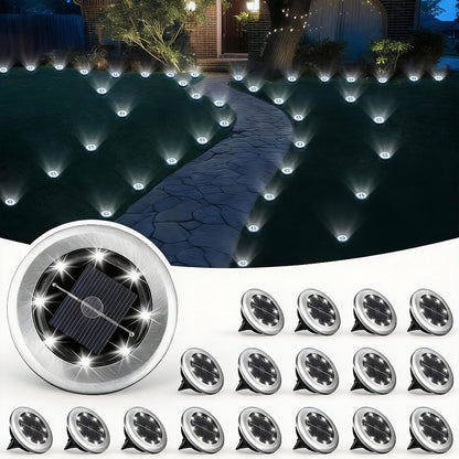 Solar Ground Lights Outdoor LED Path Lights Waterproof - Stainless Steel In-Ground Solar Lights for Lawn Driveway Courtyard Garden Pathway, Warm & Cool White Landscape Lighting Pack Options