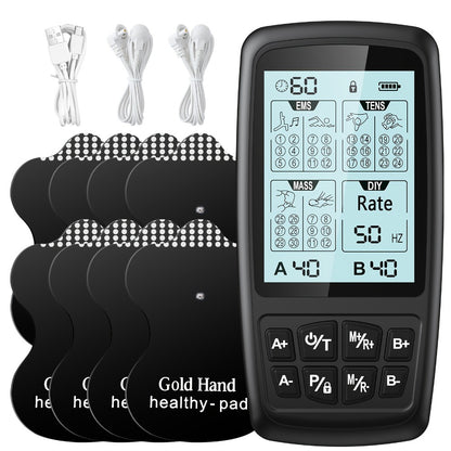 TENS EMS Machine Dual Channel Muscle Stimulator 4 Electrodes 10 Modes 8 Intensity Levels for Back Shoulder Knee Pain Relief Relaxation Exercise Gift