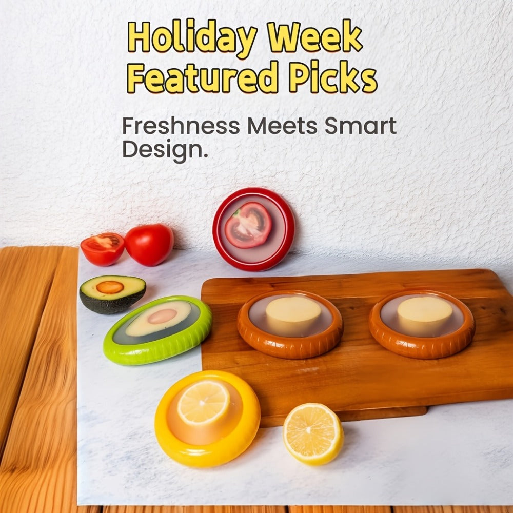 Silicone Food Storage Container Set – Reusable Produce Saver for Avocado, Onion, Tomato, Lemon, Garlic & Potato – Fridge-Safe Vegetable & Fruit Preservation Boxes, Reduce Food Waste